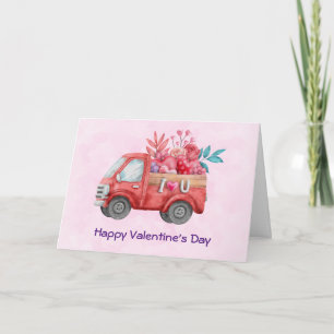 Carte Love Truck transportant Coeurs et Fleurs Valentine