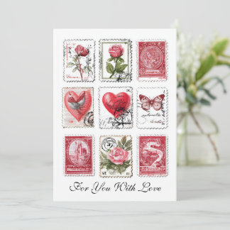 Carte Love Valentine Postal Stamps Ephemera Collage Art