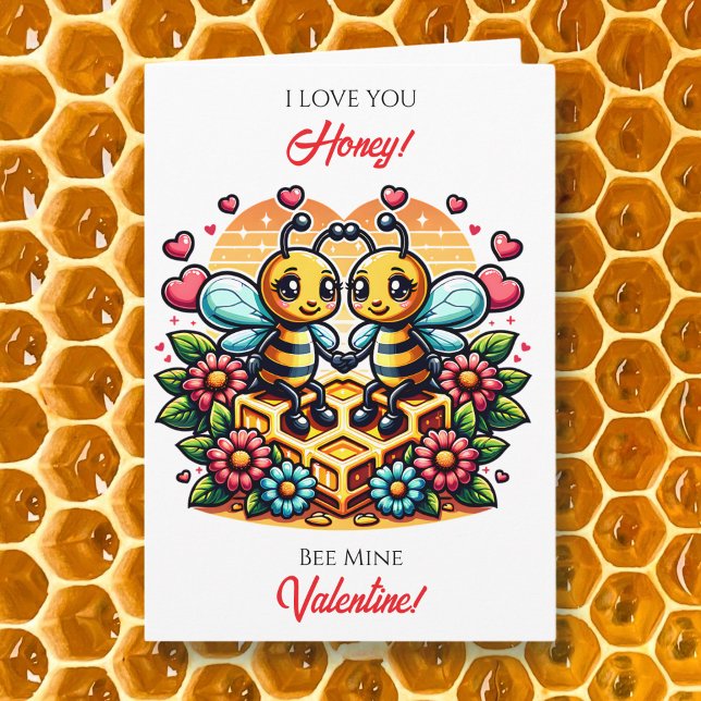 Carte Love You Honey | Bee Themed Valentine's Day (Créateur téléchargé)
