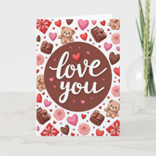 Carte Love You Teddy Bear Hearts
