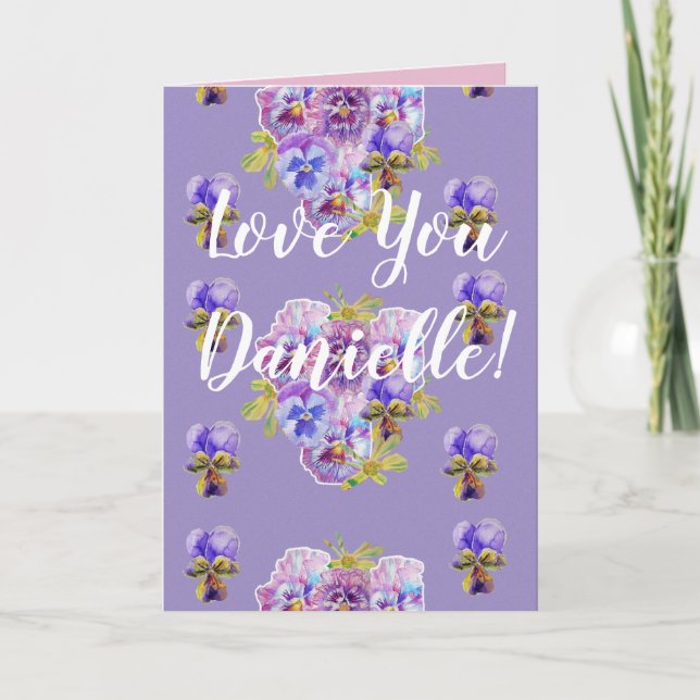 Carte Love You Wifes Nom Purple Pansy Shabby Chic Card (Devant)