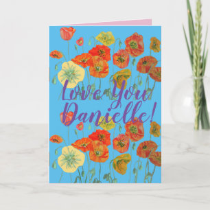 Carte Love You Wifes Nom Red Poppy Watercolor Card