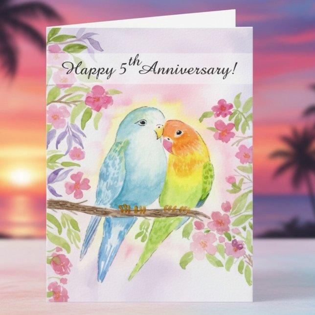 Carte Lovebirds Happy 5th Anniversary  (Créateur téléchargé)