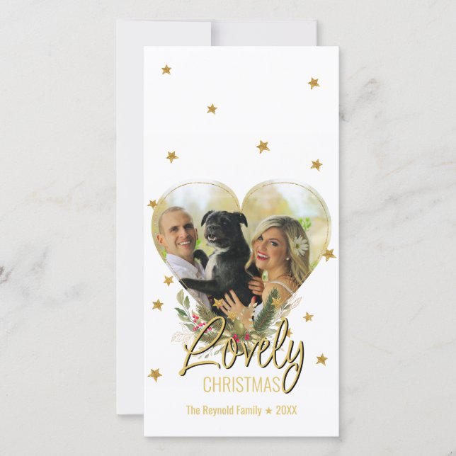 Carte Lovely Christmas Gold Heart Photo Parties scintill (Devant)