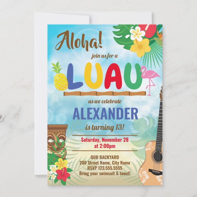 Carte Luau Tropical Boy Fête d'anniversaire (Devant)
