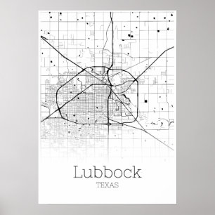 Carte Lubbock - Texas - Poster de la carte de la v