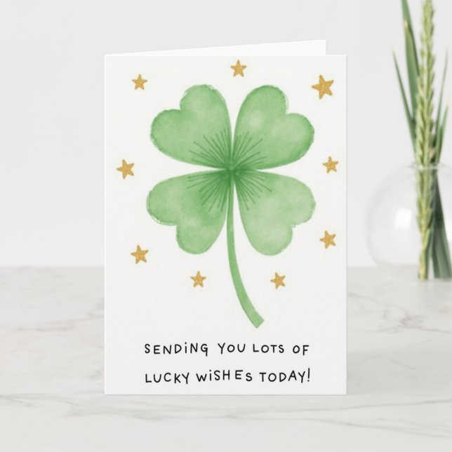 Carte Lucky Four Leaf Clover Wishes Card (Devant)
