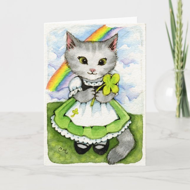 Carte Lucky Kitten - Cute Irish St. Patrick's Cat Card (Devant)