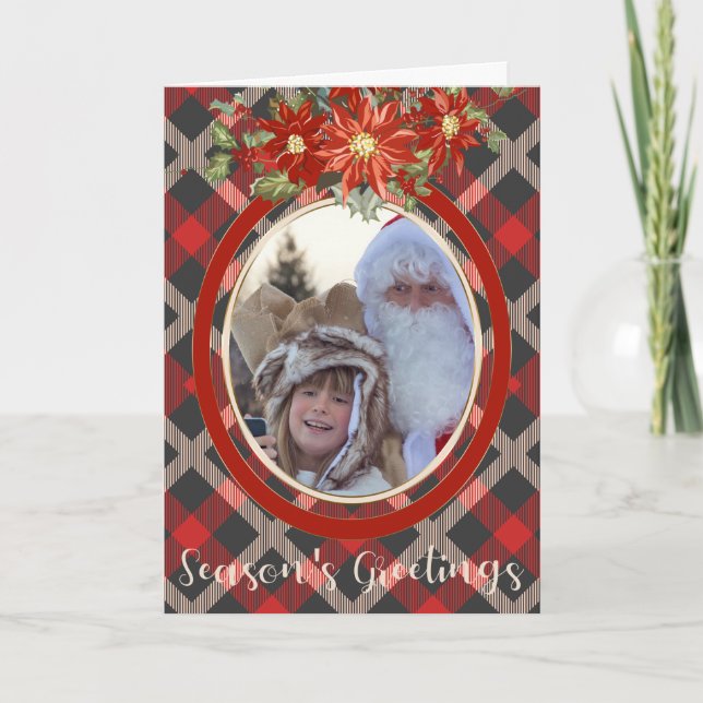 Carte Lumberjack Plaid et Poinsettia Spray VOTRE PHOTO (Devant)