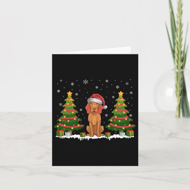 Carte Lumières de l'arbre de Noël Vizsla Chien Santa Hat (Devant)