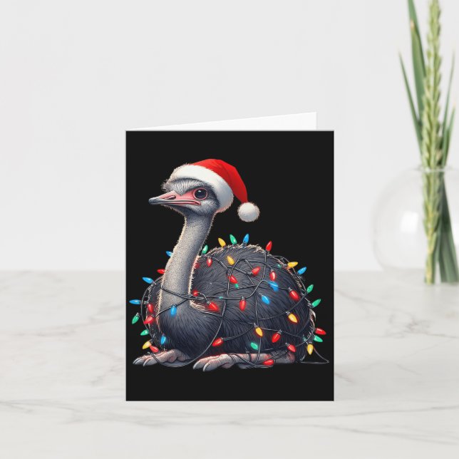 Carte Lumières de Noël d'autruche Fundy Santa Hat Joyeux (Devant)