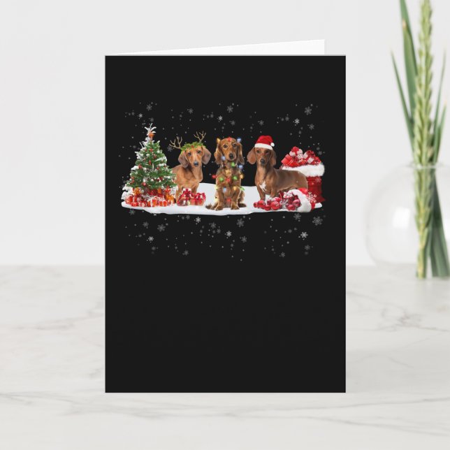 Carte lumières de Noël teckel cadeau pour elle (Devant)