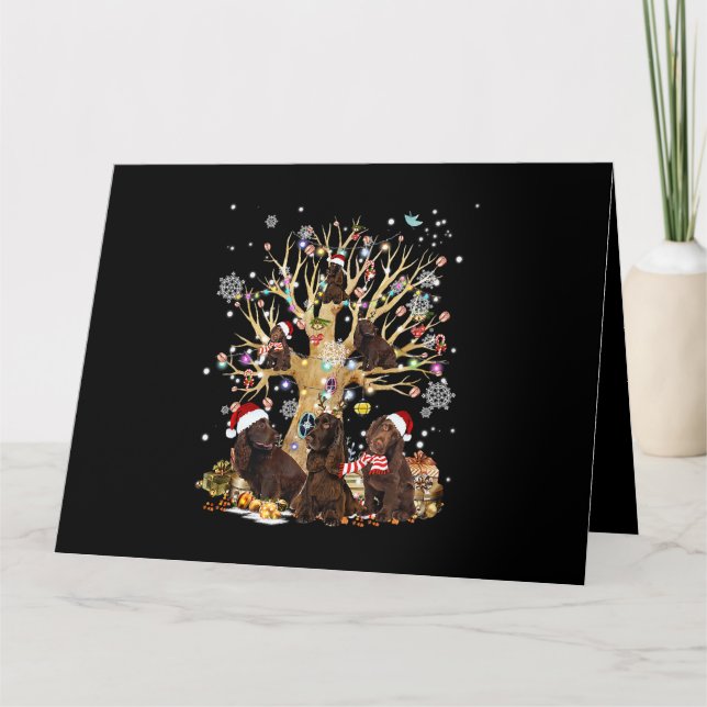 Carte Lumières de sapin de Noël de Field Spaniel Xmas Py (Devant)