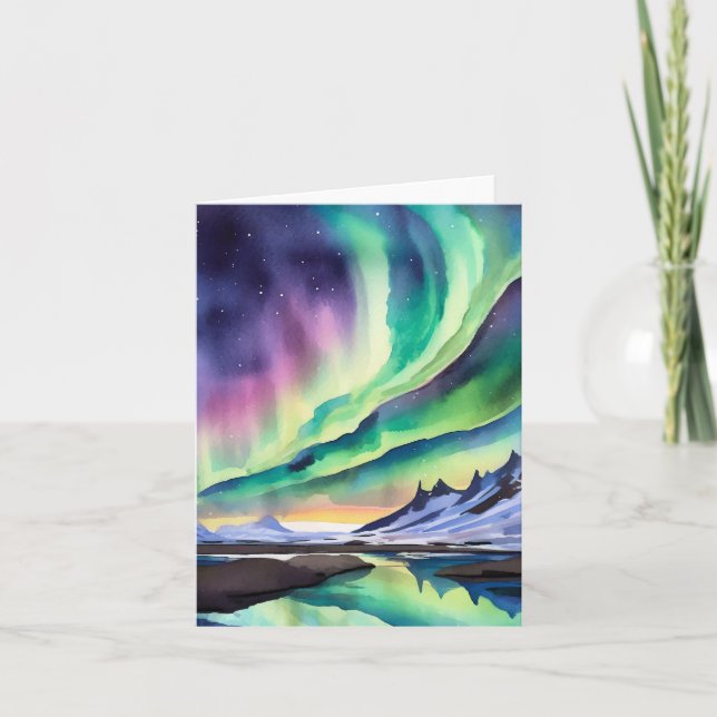 Carte Lumières du Nord Islande Aquarelle (Devant)