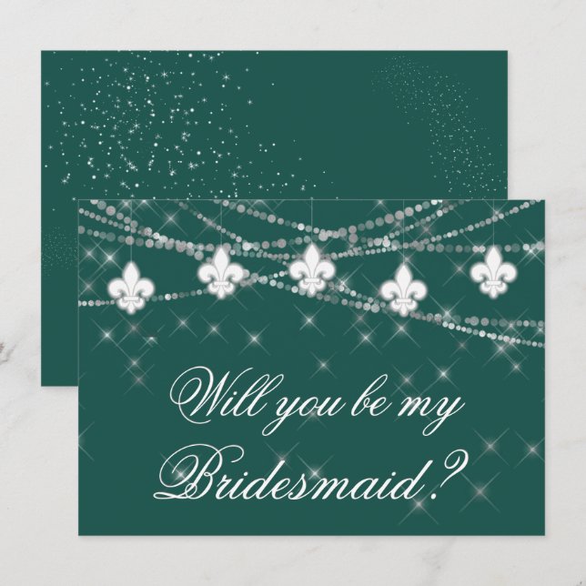 Carte Lumières vertes Fleur de Lis | Bold Be My Bridesma (Devant / Derrière)