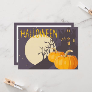Carte Lune d'Halloween Éffrayante vintage et Citrouille 