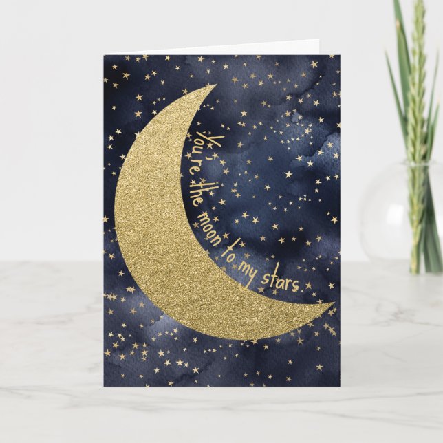 Carte Lune et Étoiles Saint Valentin Romantique (Devant)