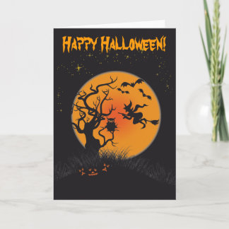 Carte Lune et sorcière heureuses 2 de Halloween