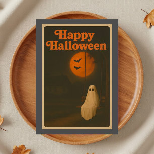 Carte Lune fantôme d'Halloween rétro
