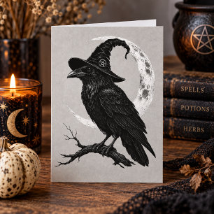 Carte Lune gothique d'Halloween Corbeau noir