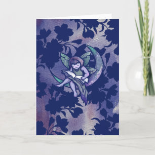 Carte Lune Lecture Enfant Fée aquarelle Art