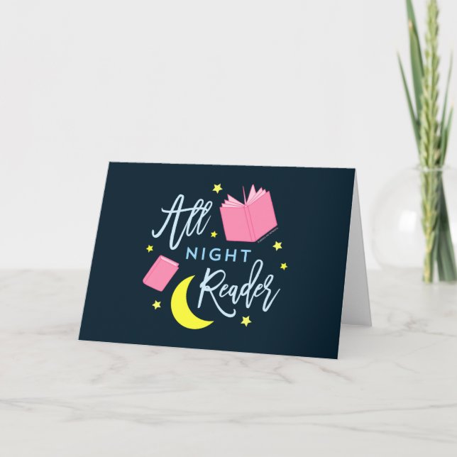 Carte Lune Stars et livres roses Tous Lecteur de Nuit (Devant)