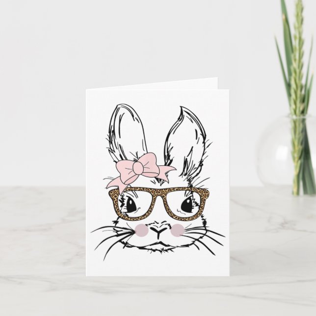 Carte Lunettes à motif léopard avec visage de lapin mign (Devant)