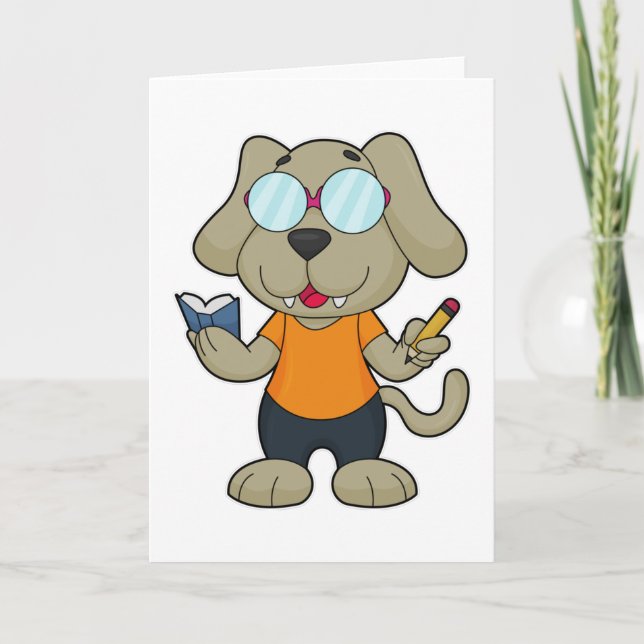 Carte Lunettes de livre nerd de chien (Devant)