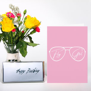 Carte Lunettes de soleil Aviator Fly, Anniversaire rose 