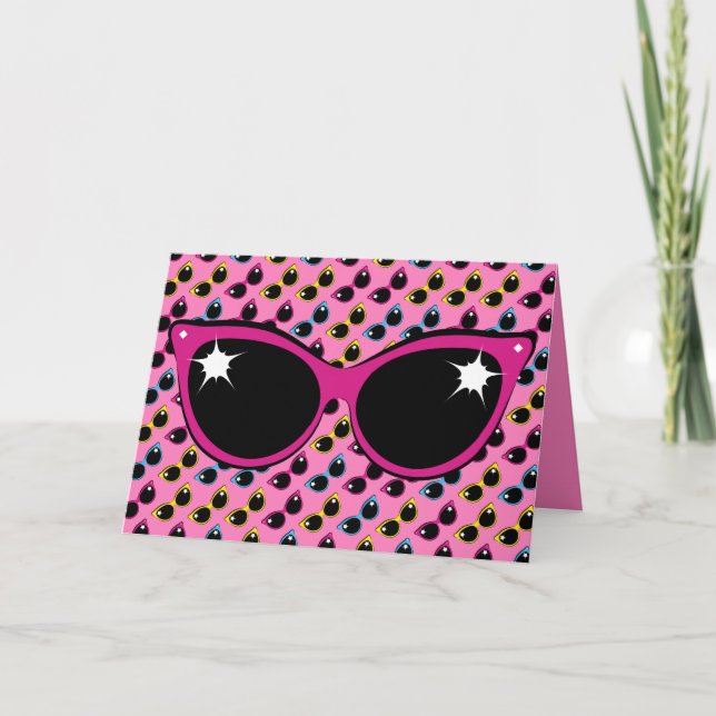 Carte Lunettes de soleil de chat Retro Motif avec rose (Devant)