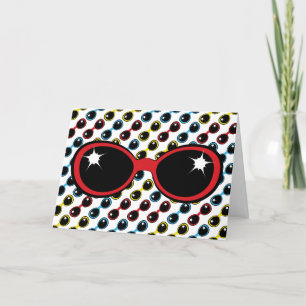 Carte Lunettes de soleil rétro Rouge Bleu Jaune Bon Voeu