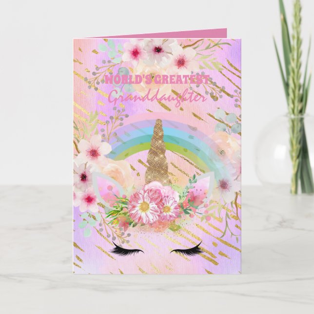 Carte L'UNICORN DE GRANDE-FILLE Dons Rose Gold Girly (Devant)
