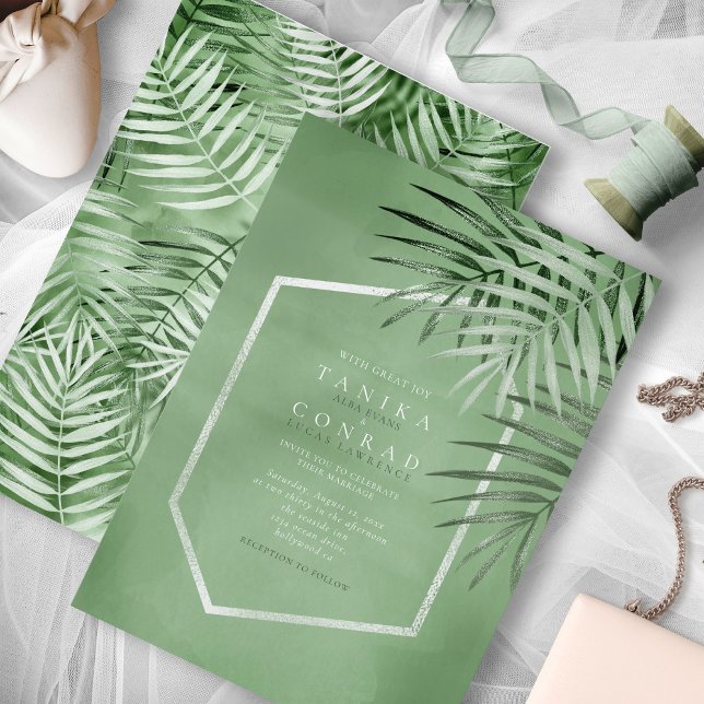 Carte Lush Palm Leaf Mariage Moss Green ID956 (Créateur téléchargé)