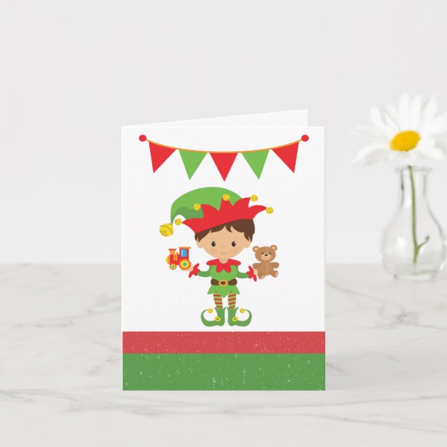 Carte Lutin avec cadeaux et fond blanc  (Petite plante)