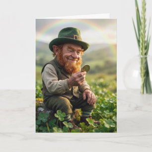 Carte Lutin Irlandais admirant une pièce d'or