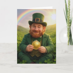 Carte Lutin Irlandais Tenant une Pièce d'Or