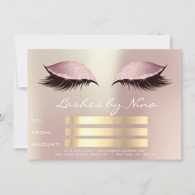 Carte Lux Lashes Pink Rose Gold certificat maquillage ca (Devant)