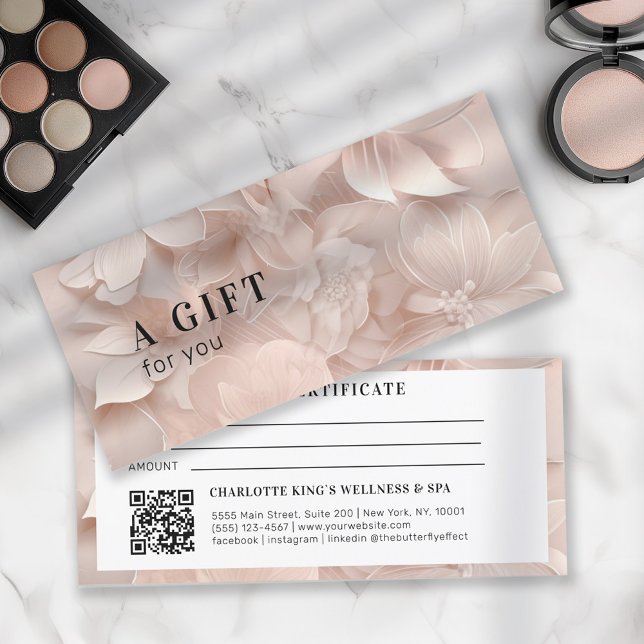 Carte Luxe, Blush-Beige, Code QR Fleur (Customer specific, modern, luxury, beige-blush, floral, feminine, QR code business gift certificates)