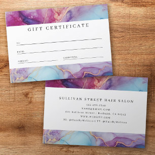 Carte Luxe Marbre violet Turquoise Business Certificat c