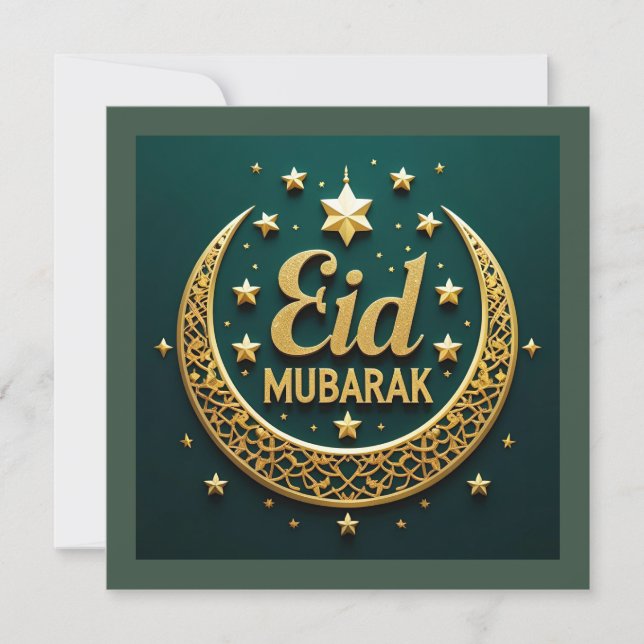 Carte Luxe Or Vert Eid Mubarak (Devant)