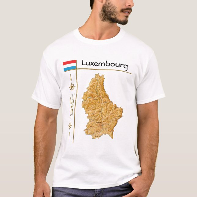 Carte Luxembourg + Drapeau + Titre T-shirt (Devant)