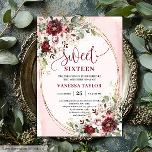 Carte Luxueuse Burgundy Blush Florale pour un Swee