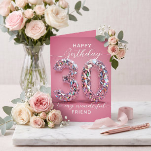 Carte Luxueux Diamant Rose Brillants 30e Anniversaire