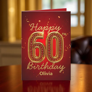 Carte Luxueux Elégant Ruby Rouge et Or 60e anniversaire