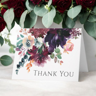 Carte Luxueux Merci de Bouquet floral d'aquarelle foncée