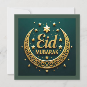 Carte Luxueux Or Vert Eid Mubarak