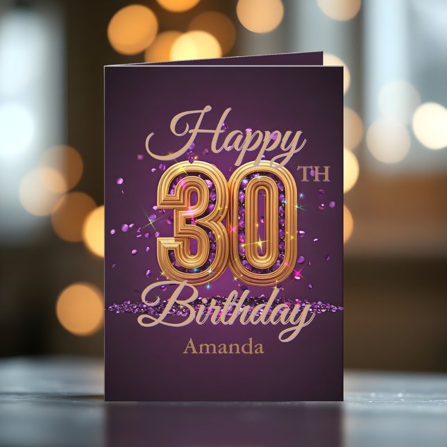 Carte Luxueux Parkling violet et or 30e anniversaire (Créateur téléchargé)