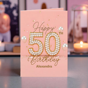 Carte Luxueux Pearly Soft Pink and Gold 50e anniversaire