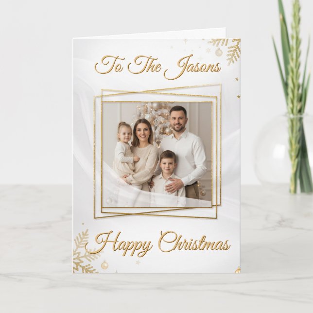 Carte Luxurious Elegant Gold Frame Photo Christmas Card (Devant)
