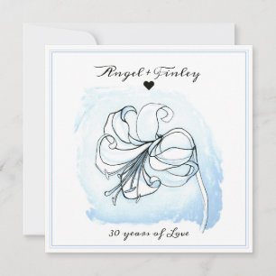 Carte Lys bleu clair et blanc 30e anniversaire de Mariag